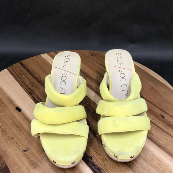 Sole Society Mylee Yellow Suede Strappy Block Heel Slides Womens Size 6 B - Picture 2 of 7